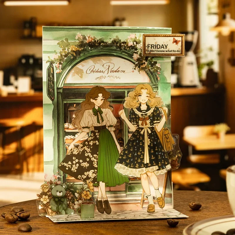 

50 листов/упаковка, серия в переплете, книга с наклейками, пейзажный коллаж, большие спирали со вкусом кофе для дней