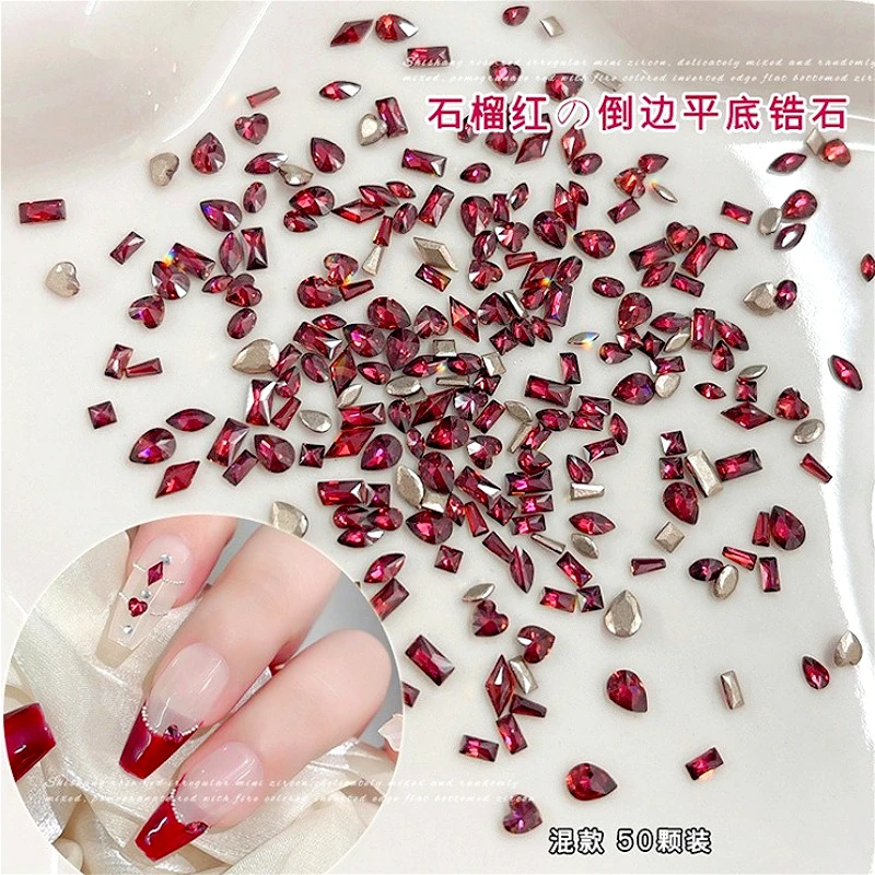 

Wine Red Mini Zircon Various Geometric Rhinestone Water Droplet Love Heart Delicate Nail Art Decoration DIY Manicure Accessories