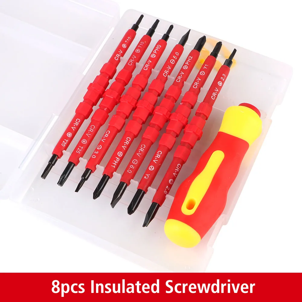 8pcs Insulated Screwdriver Set Interchangeable Blade Electrician Repair Tools Kit Chrome vanadium steel