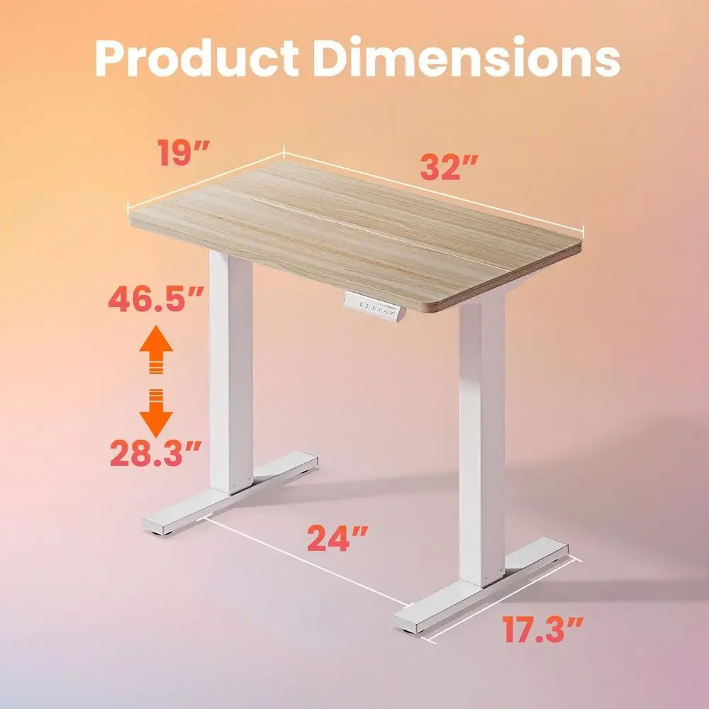 32 small electric standing desks with adjustable height and 4 memory height settings, suitable for home work and sitting desks w