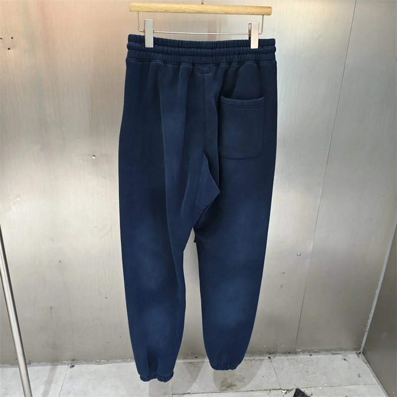 سويت شيرت بغطاء للرأس باللون الأزرق الداكن، بلوفر كاجوال فضفاض من القطن الخالص، قميص رياضي للرجال