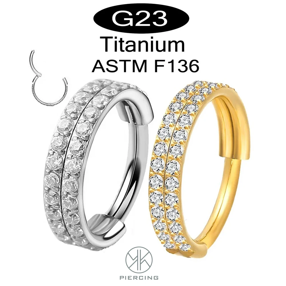 G23 Titanium Ear Cartilage Earring Earlobe Piercing Two Rows CZ Zircon Paved Nose Rings Hoops Nipple Lip Clicke Ring Jewellery