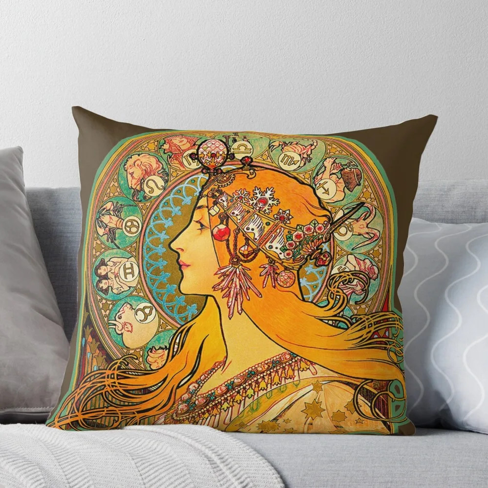 

HD Zodiac, (1896) - Alphonse Mucha. HIGH DEFINITION Throw Pillow Covers For Sofas Pillowcase Decorative Cushions