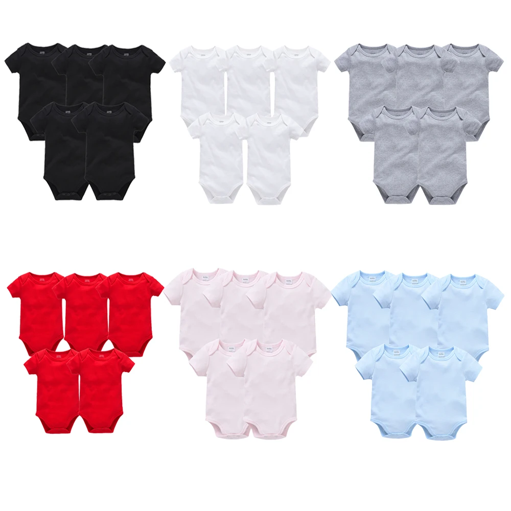 5 Pcs Set Baby Boys Clothes 100% Cotton Solid Black Short Sleeve Blank Baby Bodysuits Body Bebe Newborn Jumpsuit Plain 0-24 M