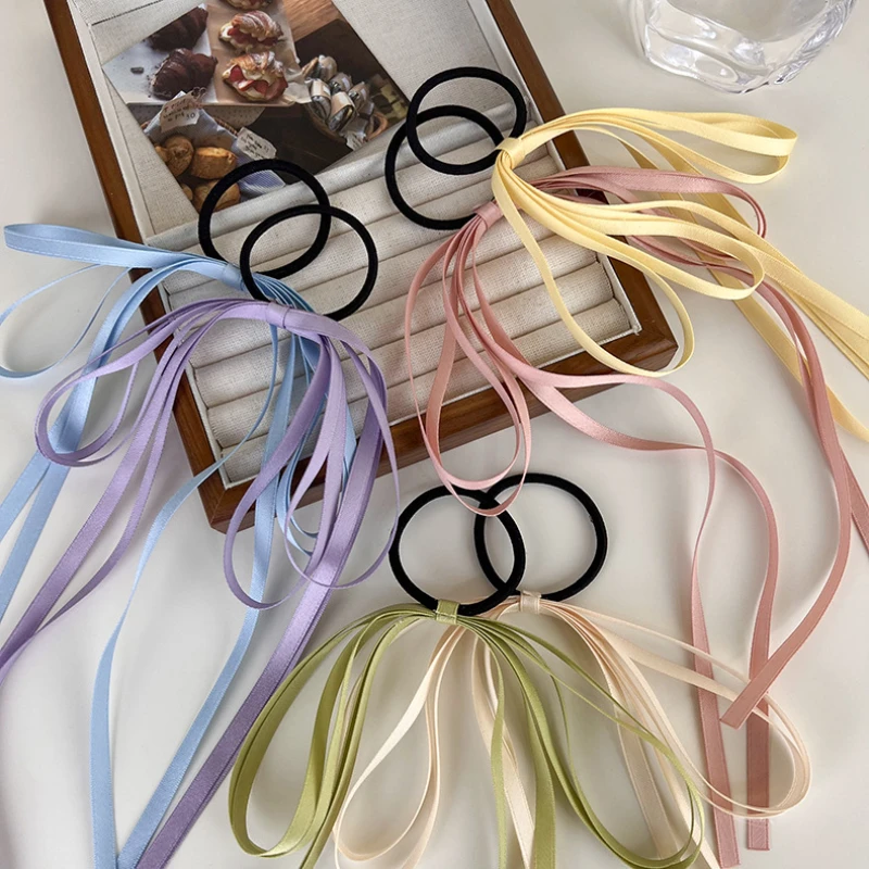 UXSL Simple Color Bow Headdress For Woman Girls Tied Hair Long Ribbon Streamer Ponytail Head Rope Rubber Band Hair Decorate New