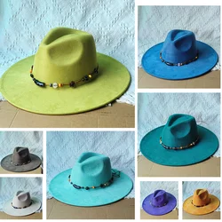 9.5cm szeroki rond zamszowy kapelusz fedora dla mężczyzn kobiet nowy modny kapelusz cylinder czapka z płaskim daszkiem flet miękki kapelusz wiosna zima sombrero hombre шляп