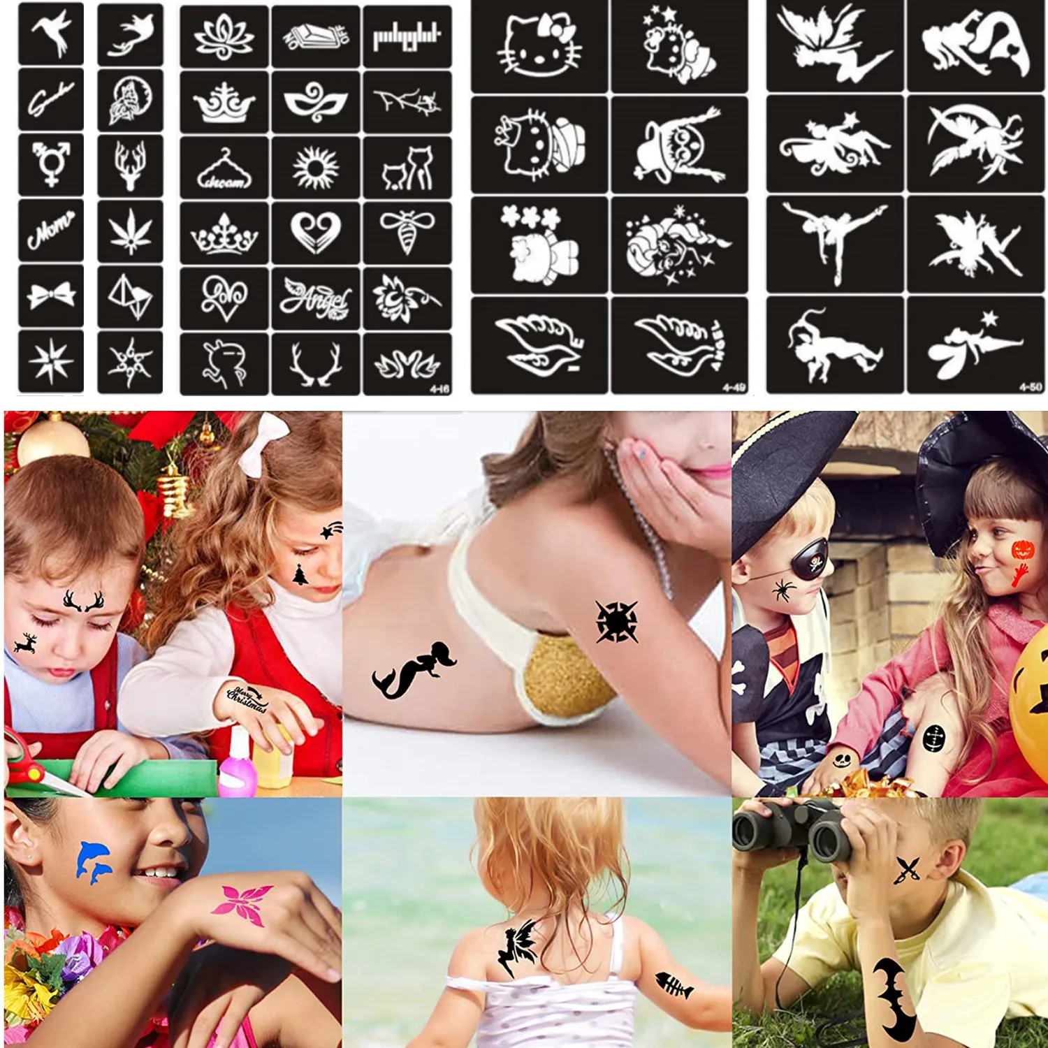 Free shipping 100 pcs Mixed Design Stencils for Body Painting Glitter Temporary Tattoo