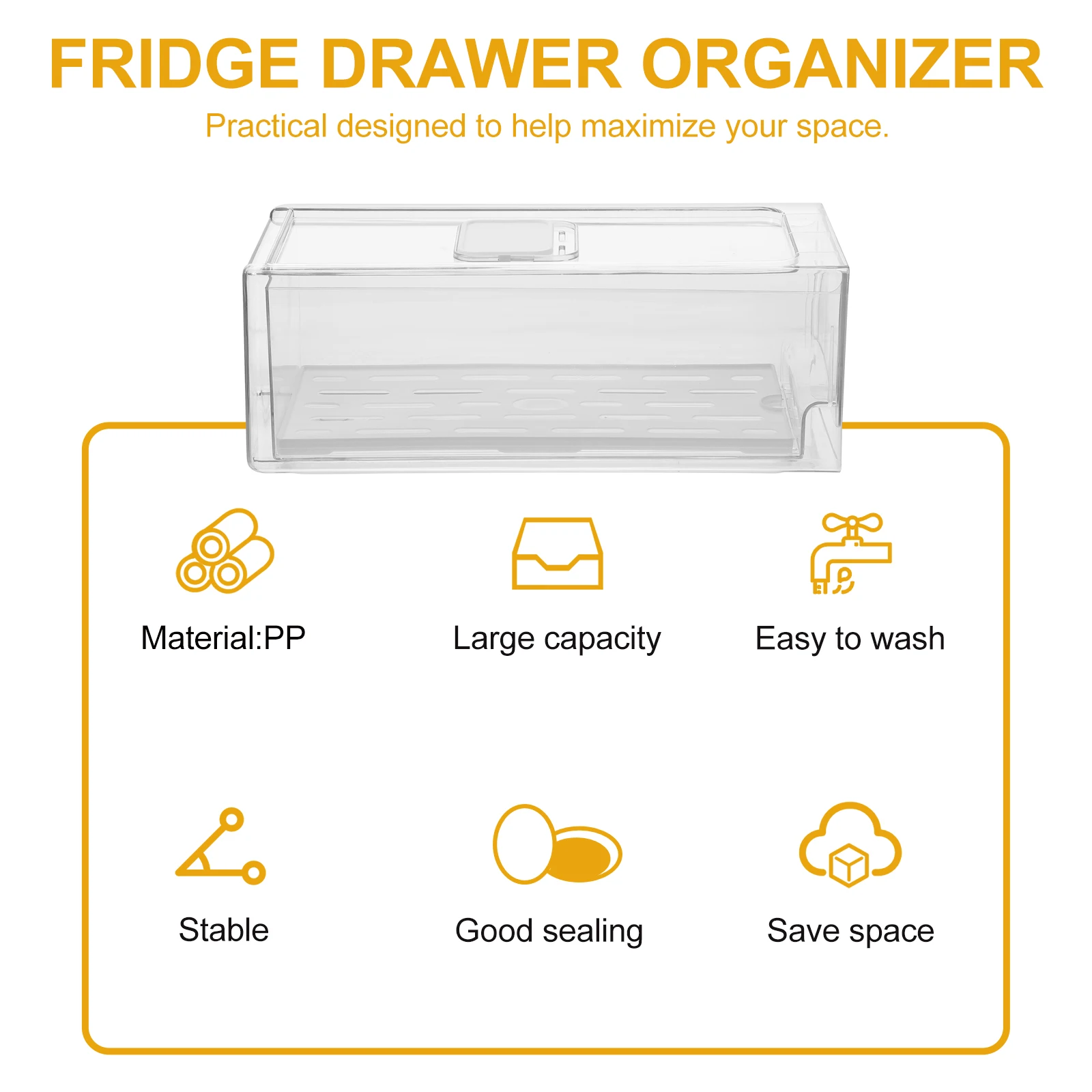

Fridge Drawer Organizer Transparent PP Storage Containers Large Capacity Keep Fresh Vegetable Fruit Bins Refrigerator
