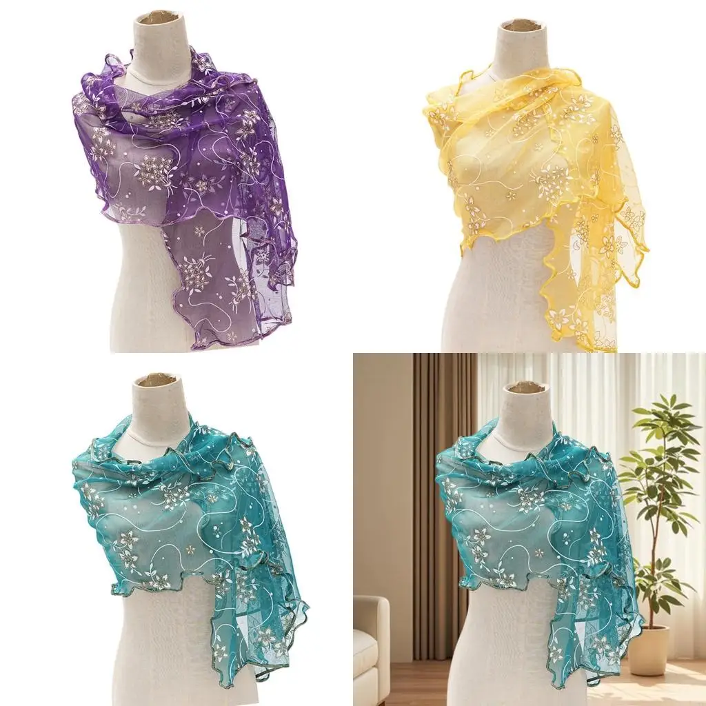 

L5YC Delicate Flower Lace Scarf Lightweight Polyester Fabric Elegant Design Fashionable Accessory