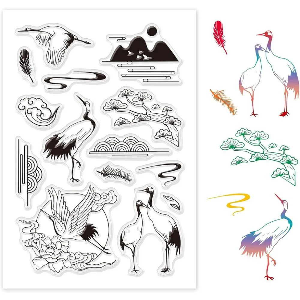 1 Blatt Rotkronenkranich Transparente Stempel Landschaftsstempel für Kartenherstellung, Dekoration und DIY-Scrapbooking…