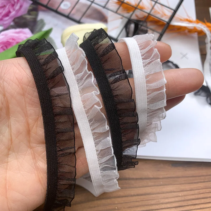 1 Stück 1,5 cm * 5 m Schwarz-Weißes Plissee-Spitzenband DIY Kleidung Handwerksdekoration Band Feiertagsstrauß Geschenkverpackung Spitzenband
