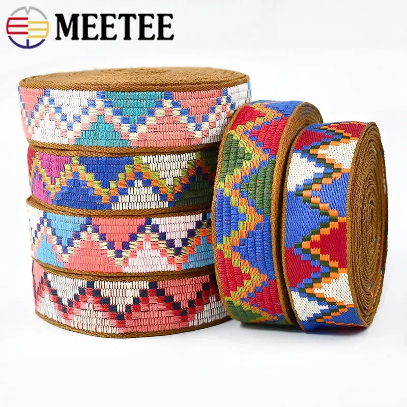 

8Meters Meetee 3cm geometry Ethnic Polyester Cotton Jacquard Ribbon Webbing Strap DIY Clothing Bags Decor Sewing Accessories