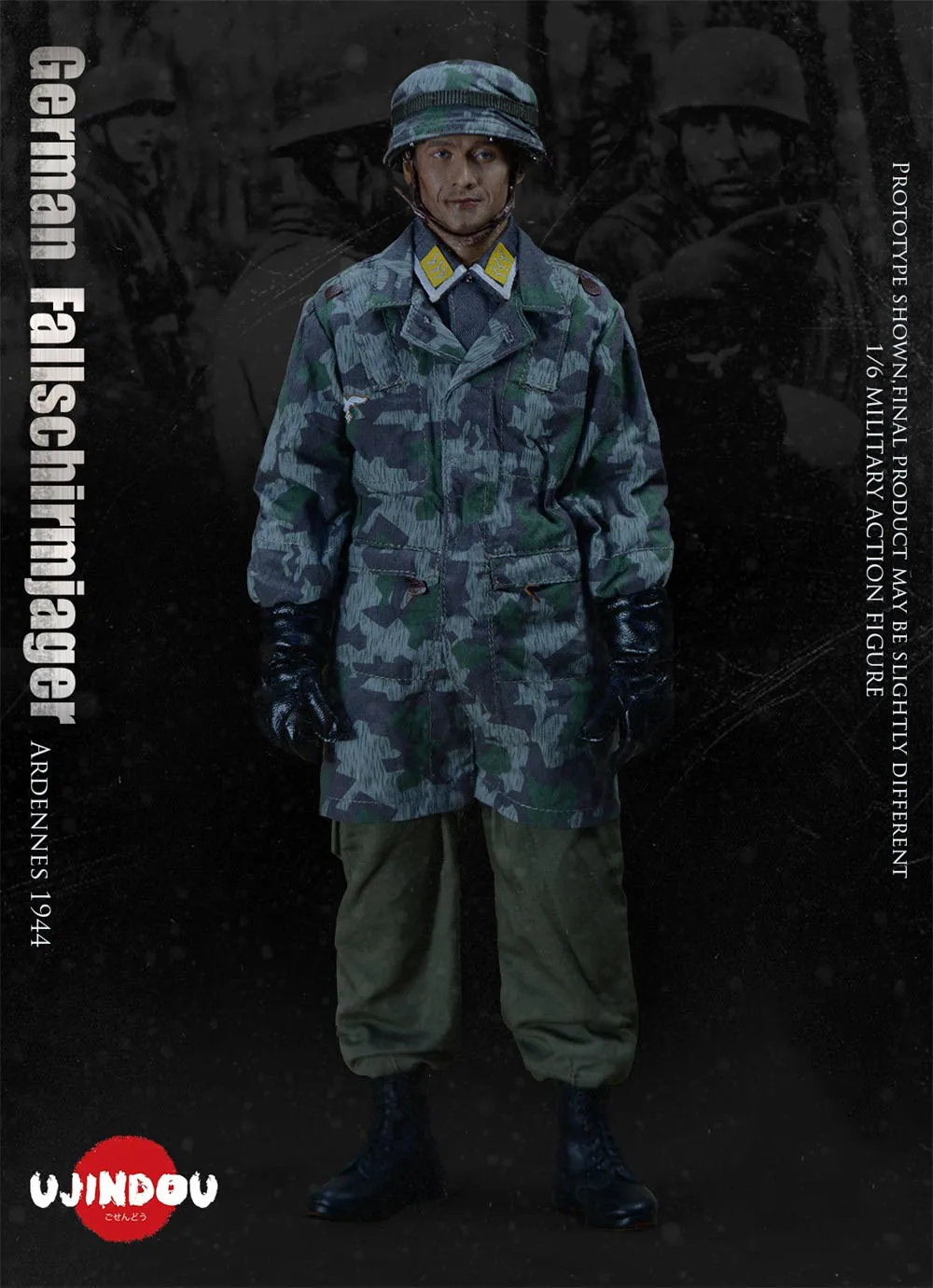 UJINDOU UD9009 1/6 WWII Series Battlefield Arden Campaign Army German Battle Camo Smock Tops Cap Fit 12