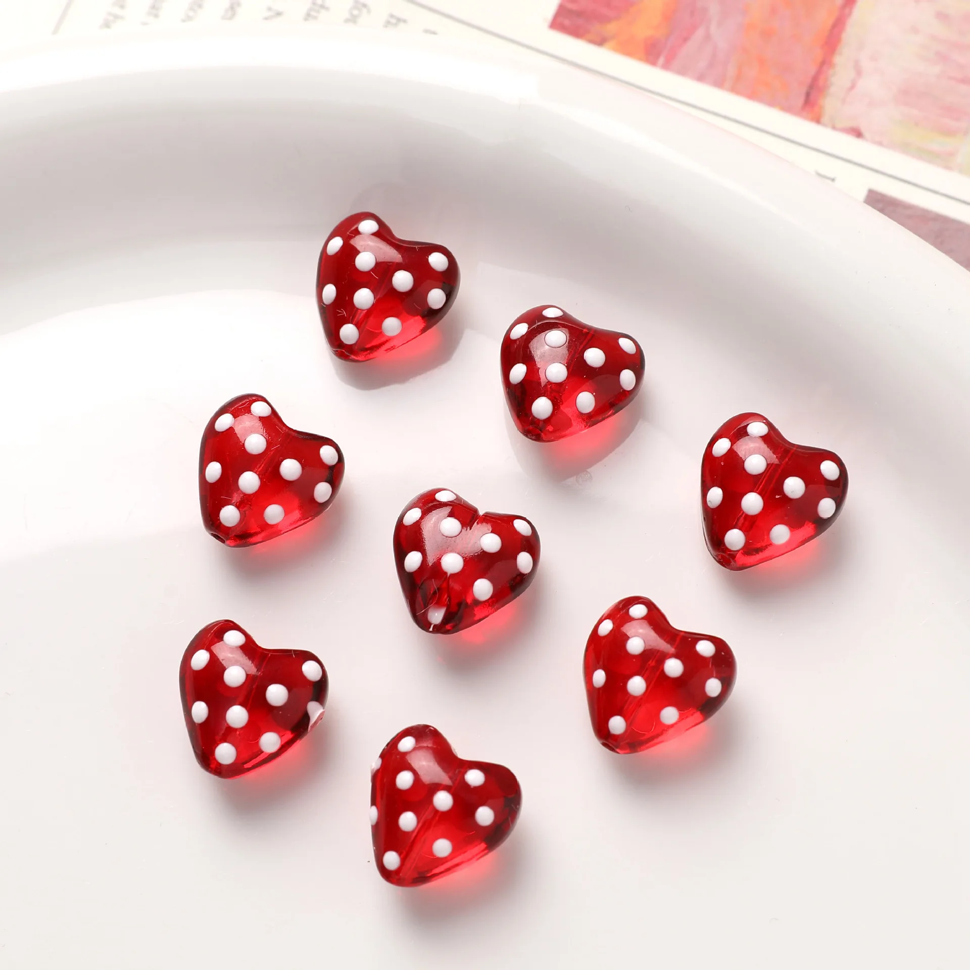 5 Stück 14 mm Tropfen Öl rote Herzform Perlen Glas lose Distanzperlen Charms für Schmuckherstellung DIY Halskette Armband Zubehör