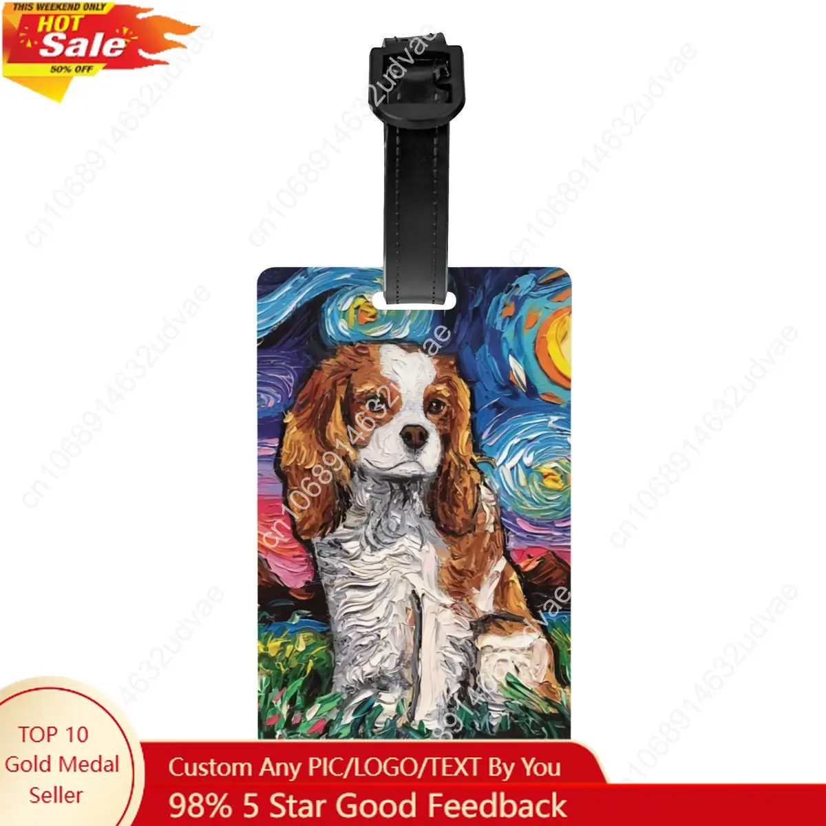 

Custom Cavalier King Charles Spaniel Pet Portraits Art Luggage Tag Dog Suitcase Baggage Privacy Cover ID Label