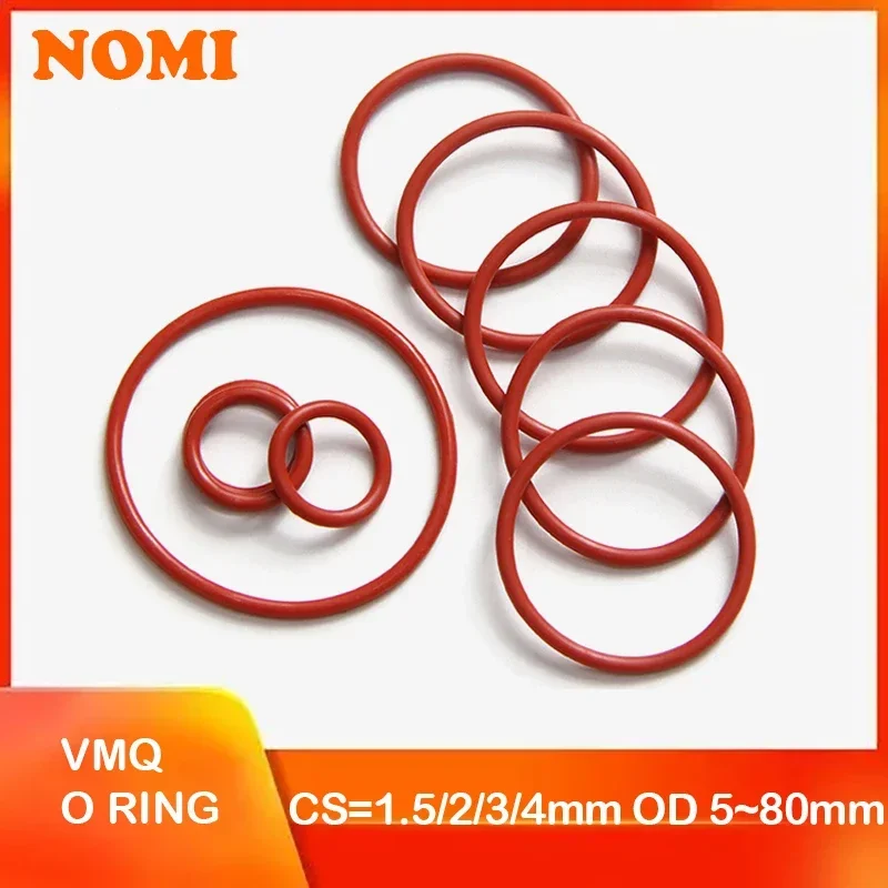 10pcs VMQ O Ring Silicone O-Ring CS 1.5/2/3/4mm Red Food Grade Rings OD 5-80mm Washer Gaskets Waterproof And Insulated Gasket