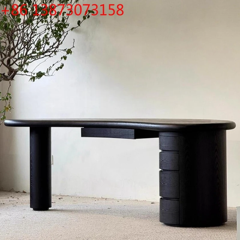 

Средневековый письменный стол из черного дуба в стиле ретро, простой современный письменный стол, дуга для дома, скандинавский стиль