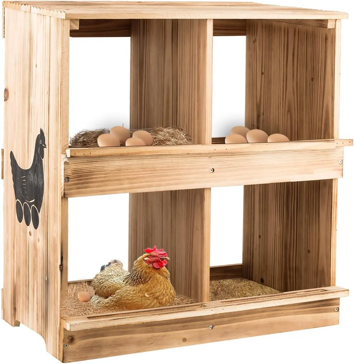 

Wooden Chicken Nesting Box with 4 Compartments, Wall Mount for Hens and Ducks, Heavy Duty Design