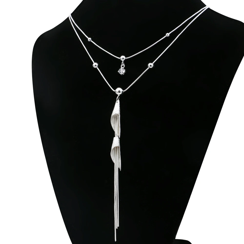 

925 Sterling Silver Necklace For Women Noble Tassel Design Snake Chain Necklace Prom Party Charm Jewelry Gift