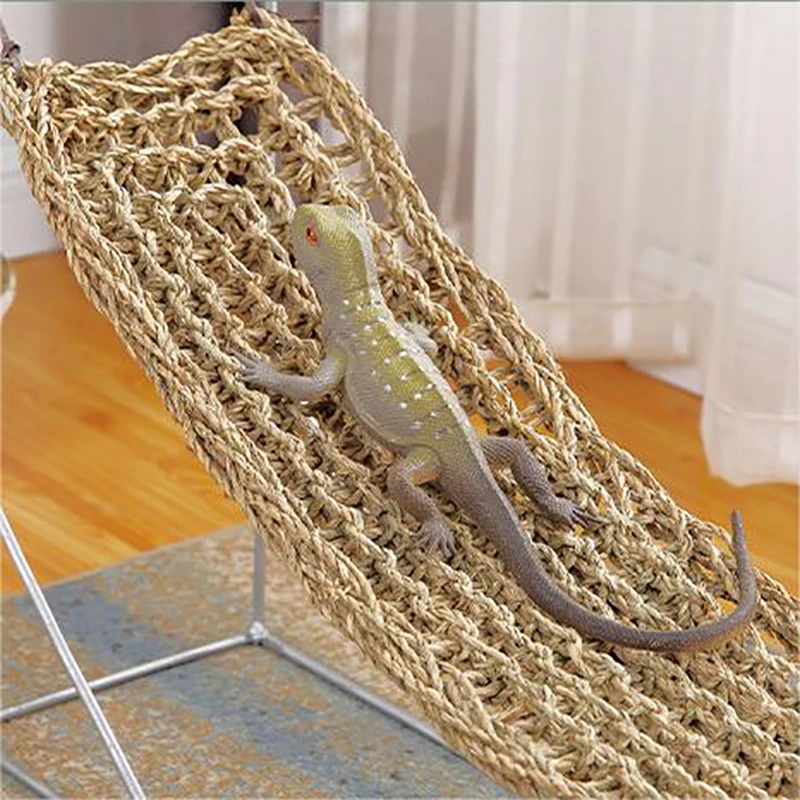 Hamaca para reptiles de algas marinas, estera de hierba para hámster, cama con succión para mascotas, juguete para reptiles, estera colgante para cama, suministros para mascotas, 1 unidad