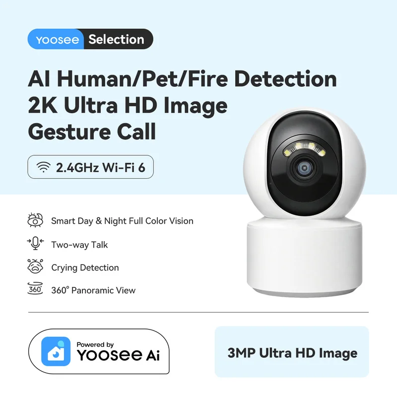 Yoosee B31-S AI Security Camera 2K 3MP 360 WiFi6 Auto Tracking Full Color Night Vision Two Way Audio Onvif 256GB SD Indoor Home