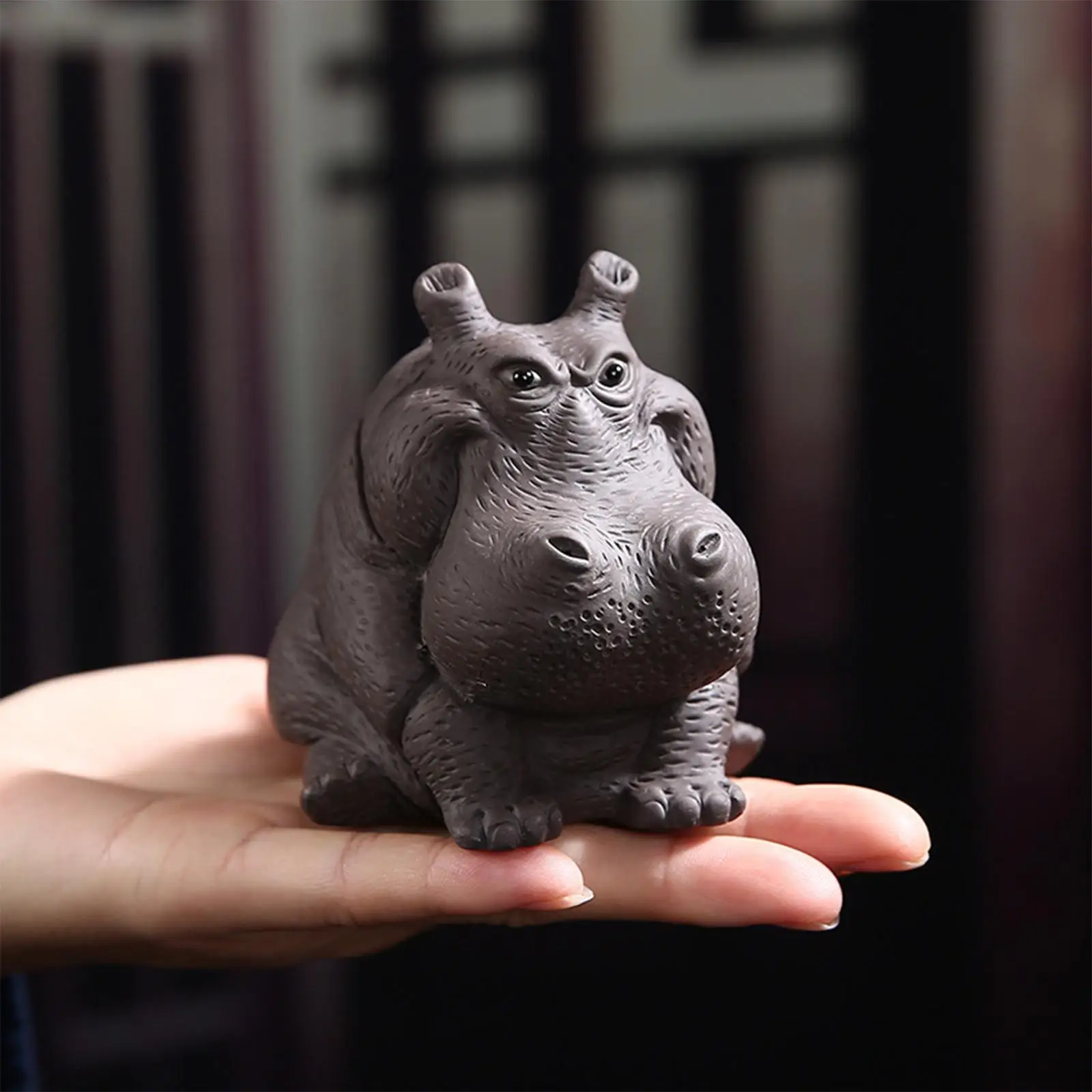 Small Hippo Statue Miniature Hippo Figurine for Bookcase Bedroom