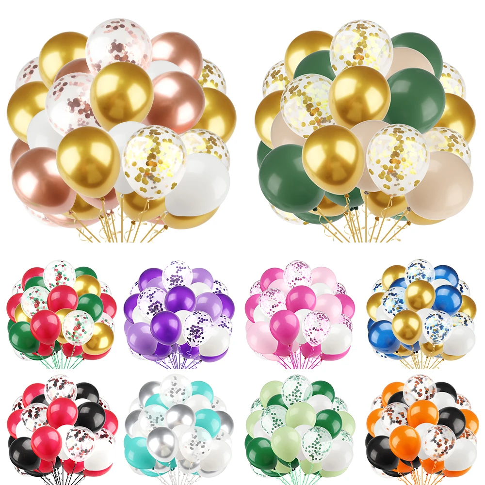 12inch 62Pcs Metallic Confetti Balloons Rose Pink Blue Green Golden Balloons for Birthday Decoration Girl Boy Baby Shower Globos