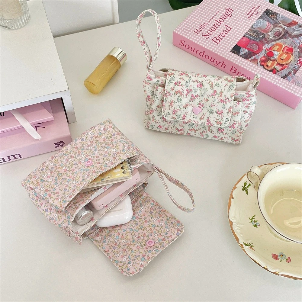 Multi Pockets Canvas Toiletry Bag for Women Travel Storage Makeup Bags Cute Flower Multi-layer Cosmetic Washing Organizer Bag - view 3