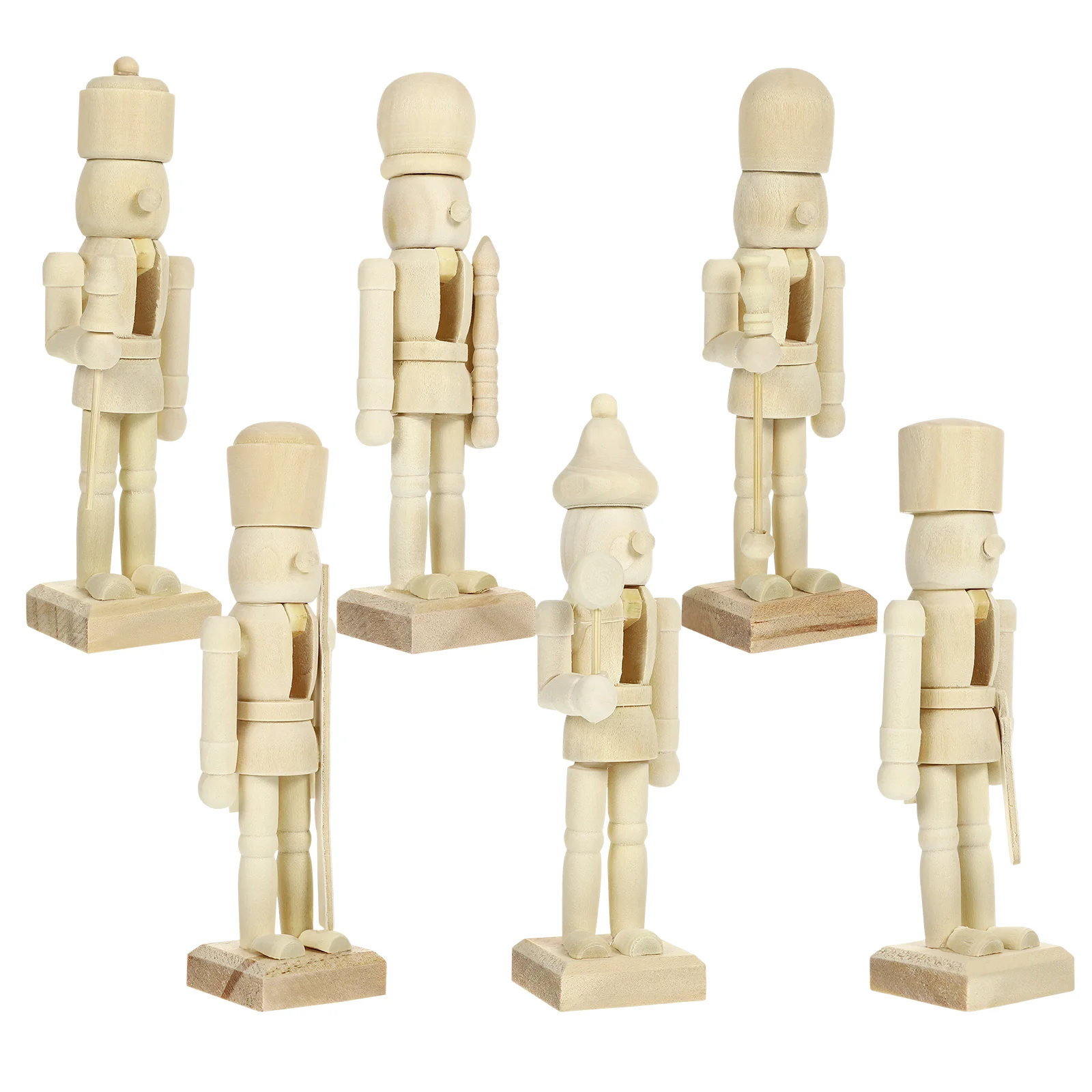 

6 Pcs Christmas Puppet Nutcracker Ornaments Wooden Nutcrackers Unpainted Soldiers Child