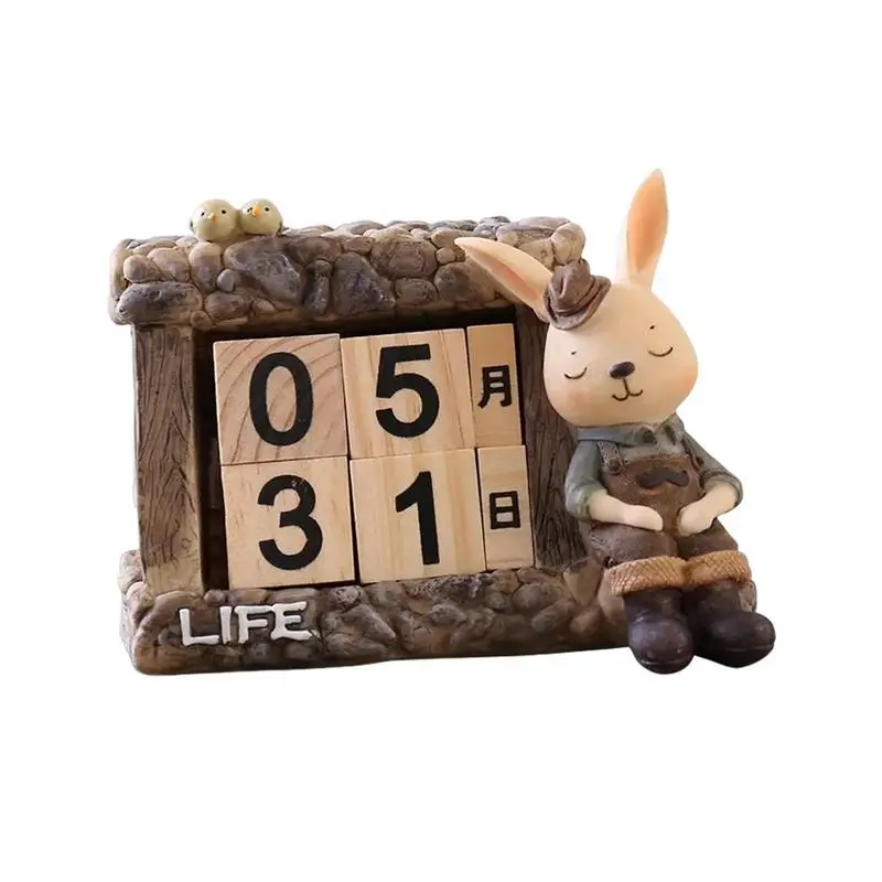 Wooden Calendar Blocks Wood Calendar Table Decor With Simple And Generous Font Rabbit Design For School Kitchen Dining Table