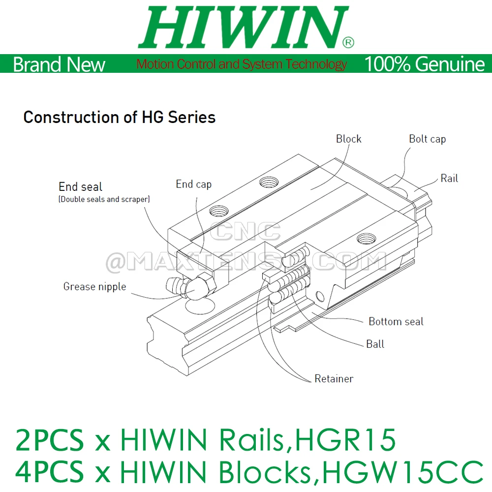 Original HIWIN HGW15CC Slider Carriage Linear Guide 15mm HGR15 200 300 400 500 600 700 800 1000 1100 1200 1500mm Rail New HIWIN