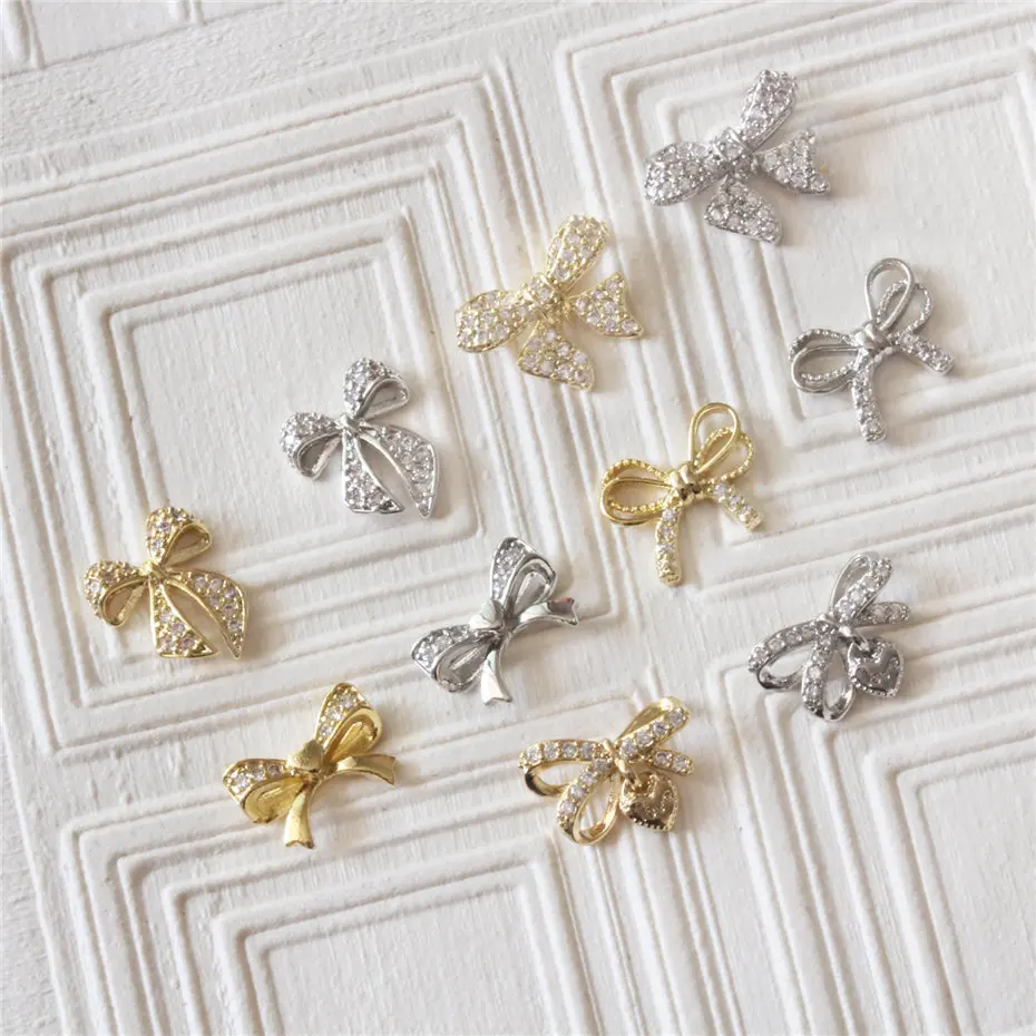 10pcs/lot Luxury Bow Rose Love Alloy Nail Art Zircon Pearl Crystal Metal Manicure Nails Accesorios Supplies Decorations Charms