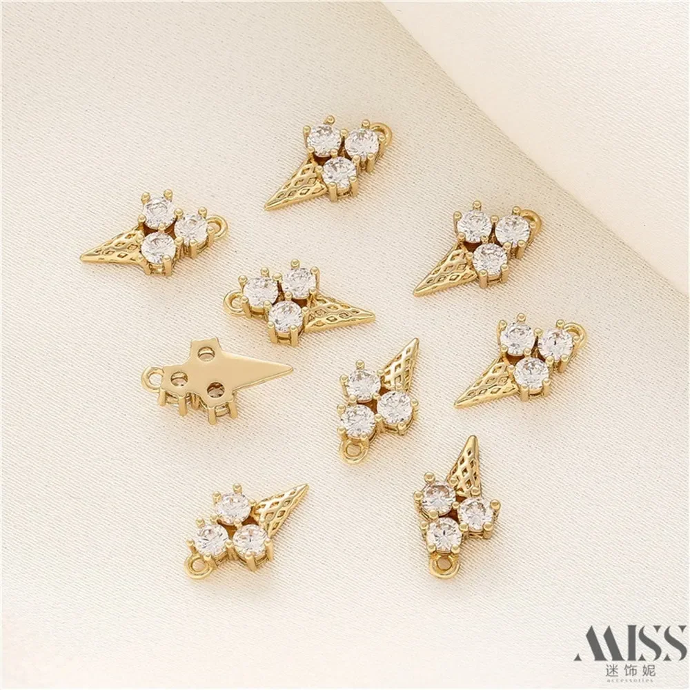 

14K Gold Color-preserving Zircon Ice Cream Pendant DIY Accessories Handmade Bracelets Necklaces Jewelry Charm Pendants