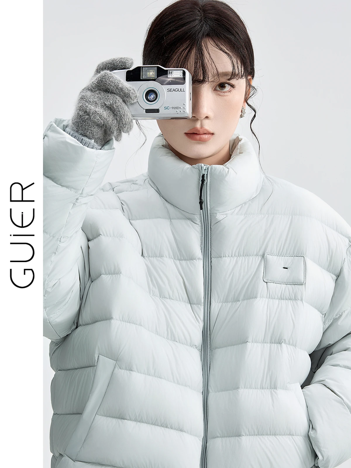 

Женская повседневная свободная пуховая куртка Guier с воротником-стойкой, белая, теплая зимняя верхняя одежда, модная женская одежда