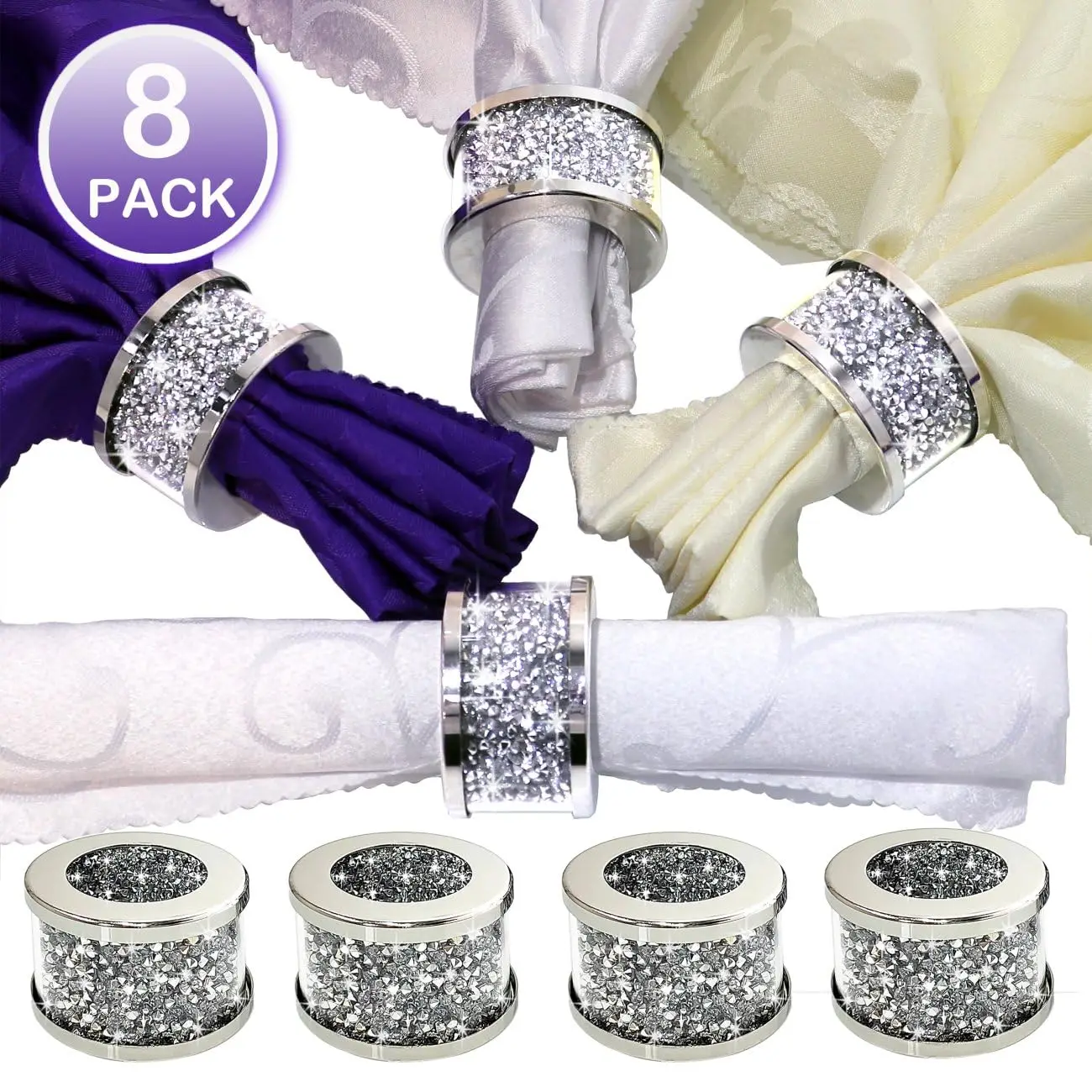 8 قطع تألق حجر الراين حامل مناديل مجموعة كريستال زجاج منديل الدائري حزب مطعم الجدول زينة المنديل أبازيم #4