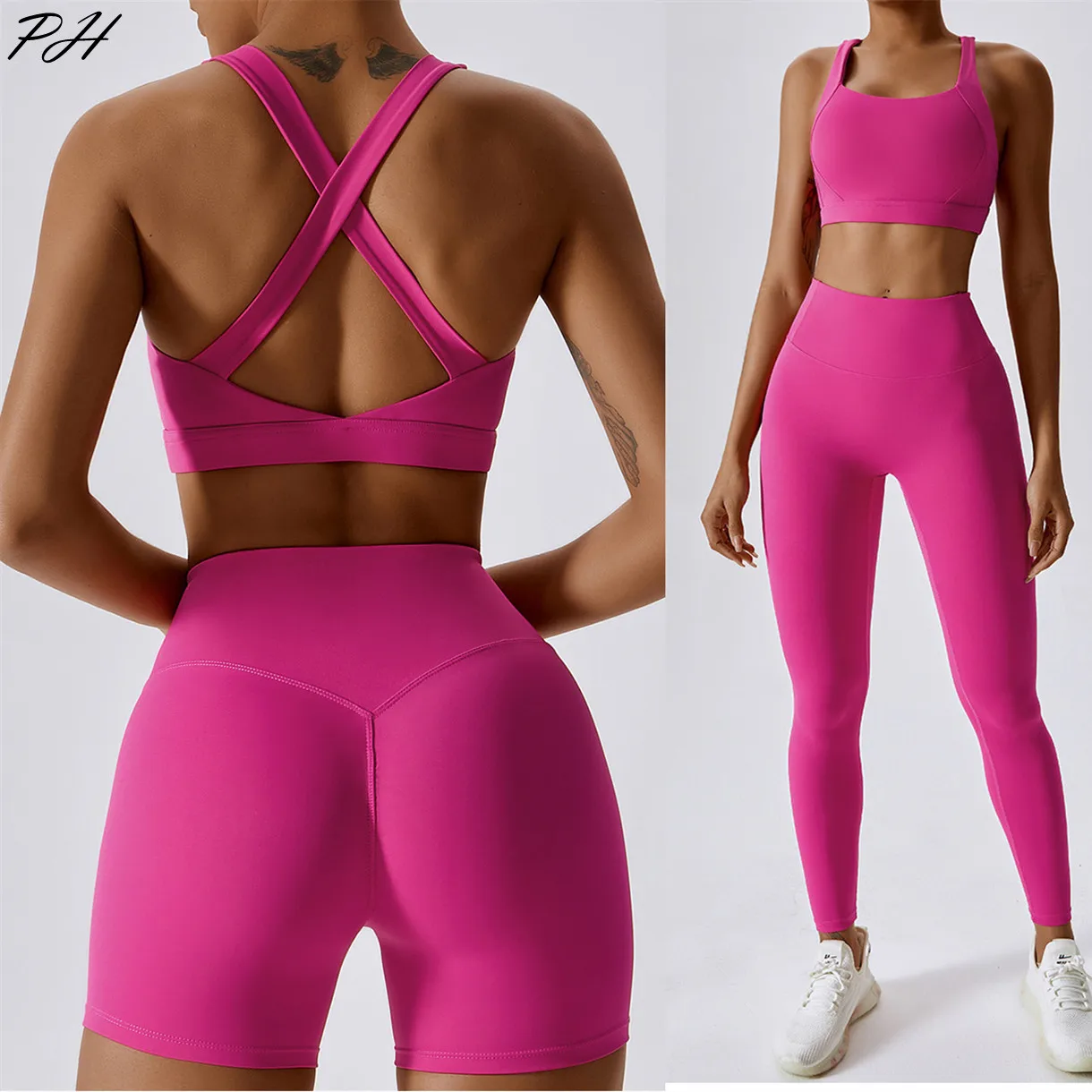 

2Pcs Yoga Set Nude Feeling Work Out Sets Women Gym Professional Fitness Running Workout Sportwear Sport Bra Leggings Shorts Suit