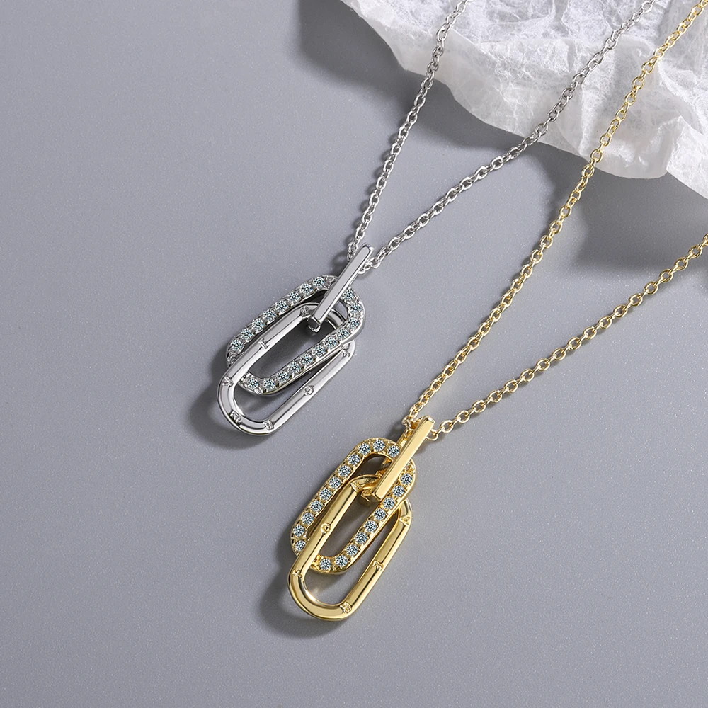 925 Sterling Silver Flashing Diamond Geometric Pendant Necklace for Women Clavicle Chain Collares de Prata Jewelry Accessories
