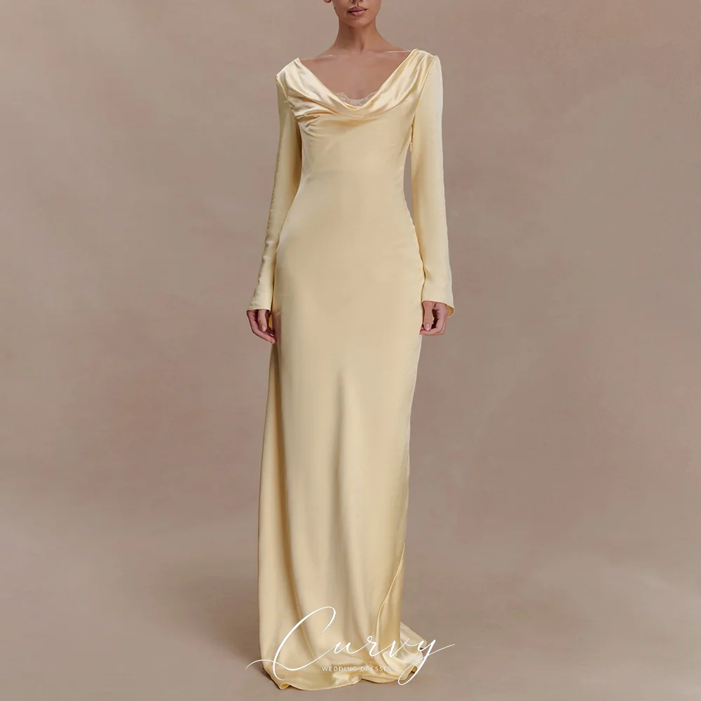 

Curvy Gentle Elegant Bridesmaid Dress with Cowl Neck Long Sleeves Open Back Customized for Women Wedding Party 2026