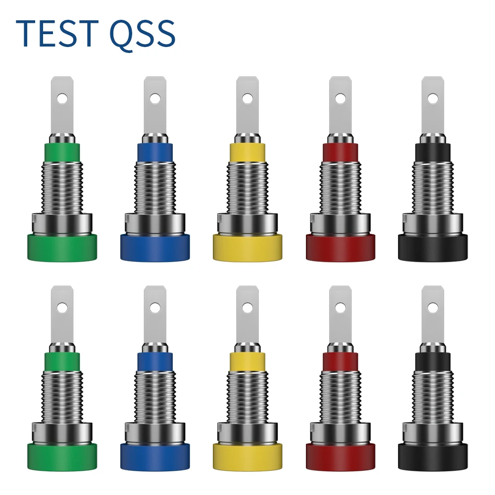 QSS 10PCS 2MM Gniazdo bananowe Nakrętka zaciskowa Banana Wtyczka Jack Złącze elektryczne Otwór testowy DIY Części Q.40004