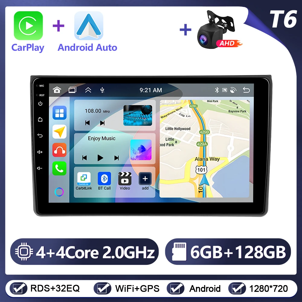 Podofo CarPlay Android Auto Radio voor Audi A4 2004-2008 Auto Intelligent Systeem 2Din GPS Stereo Head Unit Multimedia Speler
