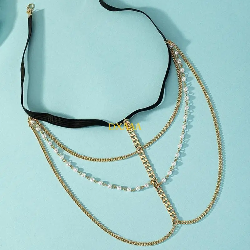 dxaa طبقة متعددة لؤلؤة الخرز الفخذ سلسلة الساحس ملهى ليلي مضاد للانزلاق ديكورات الساق #4