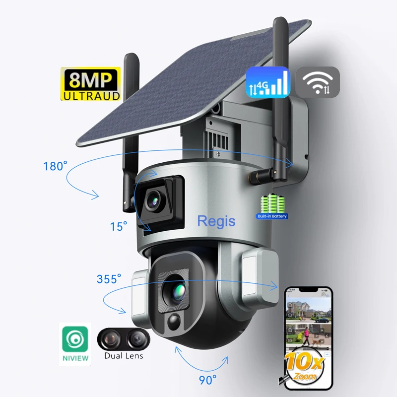 Y5 4G Wifi 20X Zoom Cam Module 4K 8MP Floodlight Ptz IP Cctv Smart Home Security Camera System Wireless Solar Camera