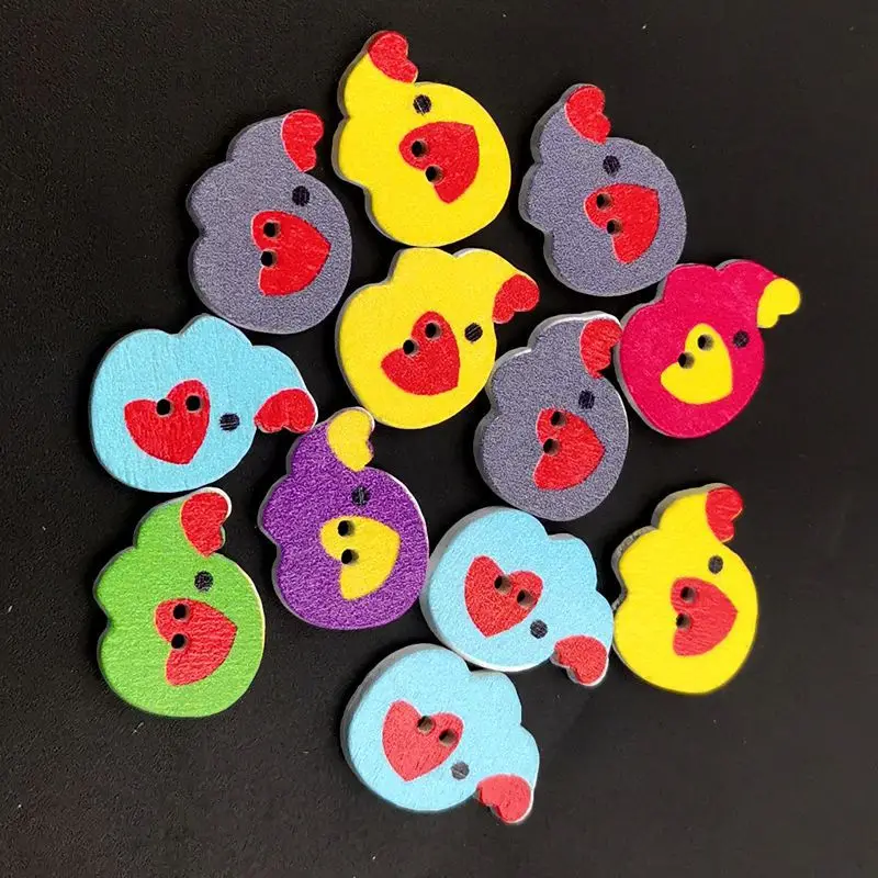 กระดุมไม้ช้างสีการ์ตูน กระดุมสัตว์ผสม กระดุมเสื้อผ้าเด็ก 50 แพ็ก