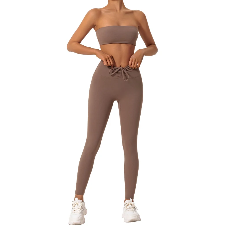 Ensemble de sport deux pièces d'été pour femme, tenue de yoga, soutien-gorge sans bretelles, crop top de gym, vêtements de sport pour femme
