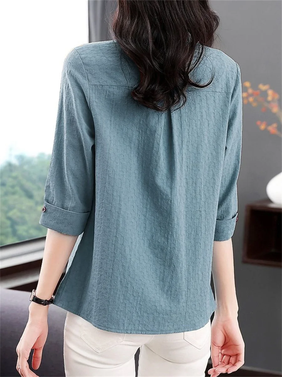 5XL Women Spring Summer Blouses Shirts Lady Fashion Casual Half Sleeve Turn-down Collar Solid Color Blusas Tops TT2277