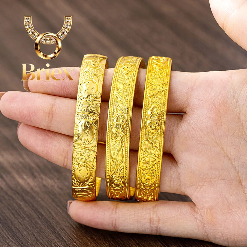 Briex Jewelry Luxury 24K 9999 Pure Gold real gold Women's Jiyan Eight Treasures Vajra Pestle Ancient Bracelet