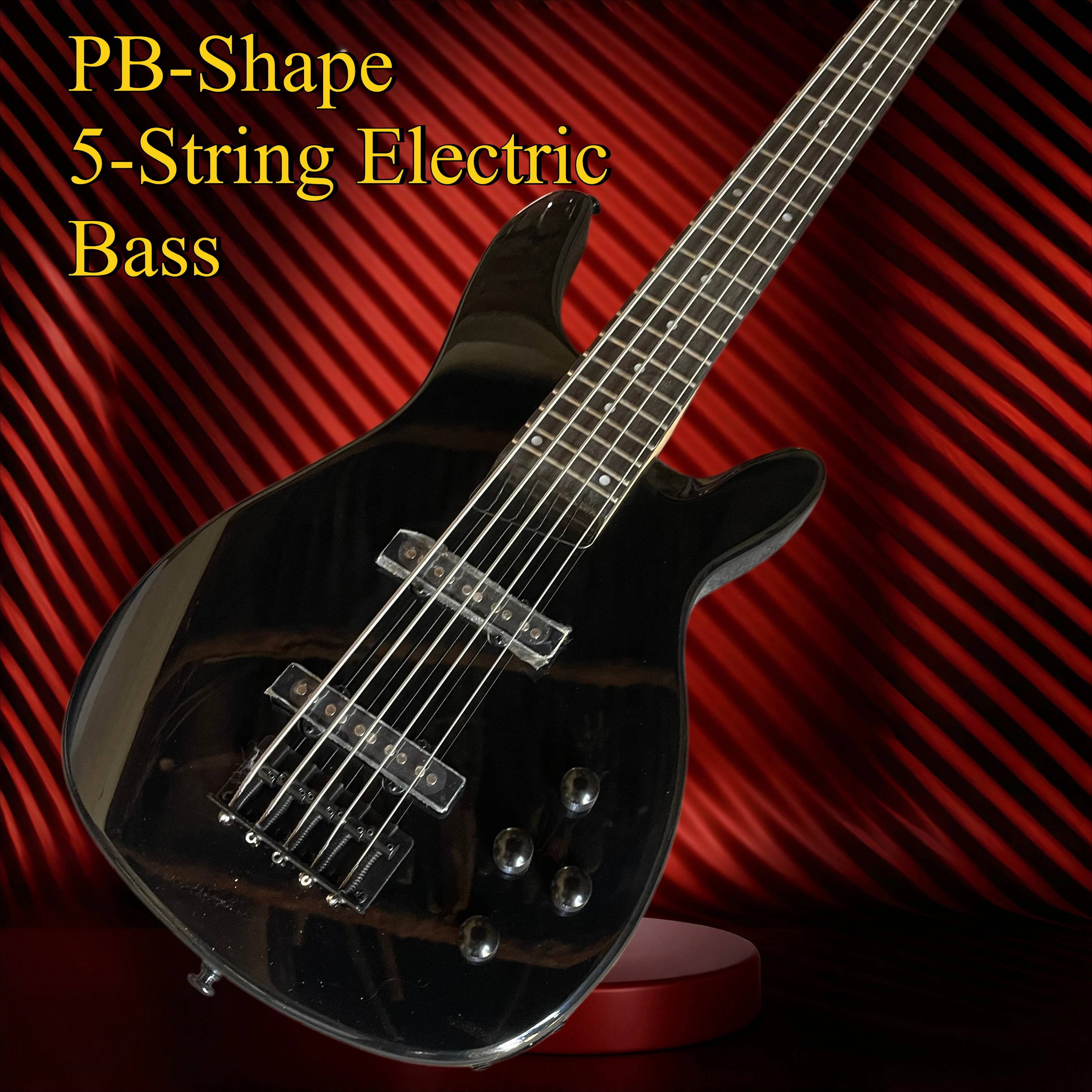 Gloss‑Black 5‑String PB‑Style Electric Bass Guitar, HH Humbucker Pickups, Mahogany Body, Rock Band Accompaniment Bass