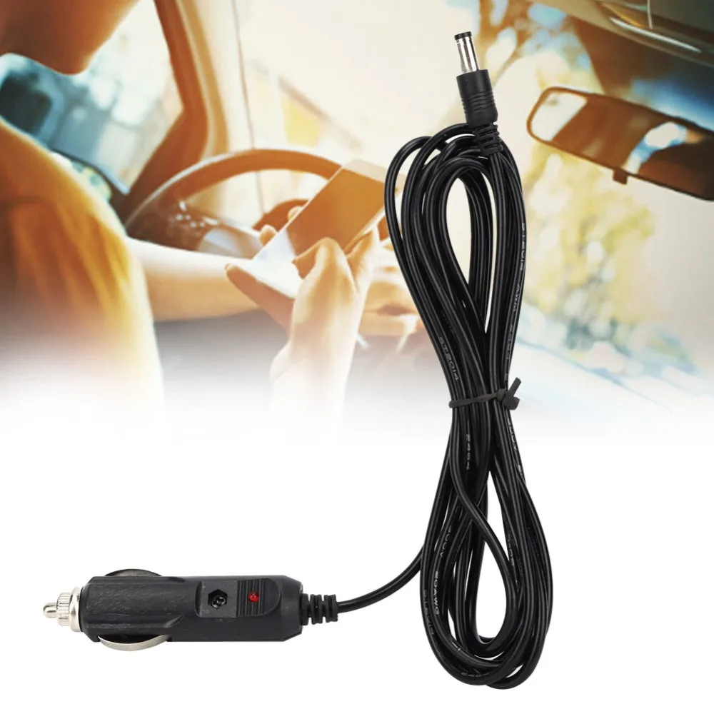 2PCS DC 5.5mm x 2.1mm Car Lighter Power Plug Indicator Light 3 Meters Length Power Supply Adapter Cable