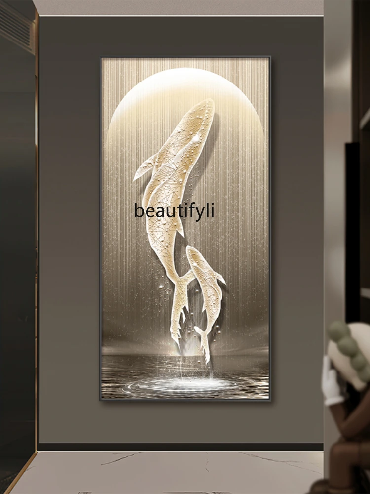 HJ Whale Figure Entrance Painting LED Ambient Light Wall Painting Aisle Hanging Painting