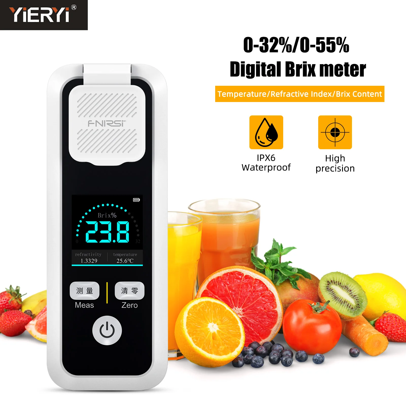 

Digital LCD Brix Refractometer with ATC 0.1 High Resolution 0-32% 0-55% Sugar Content Meter for Fruits Juice Wine Drinks Coffee